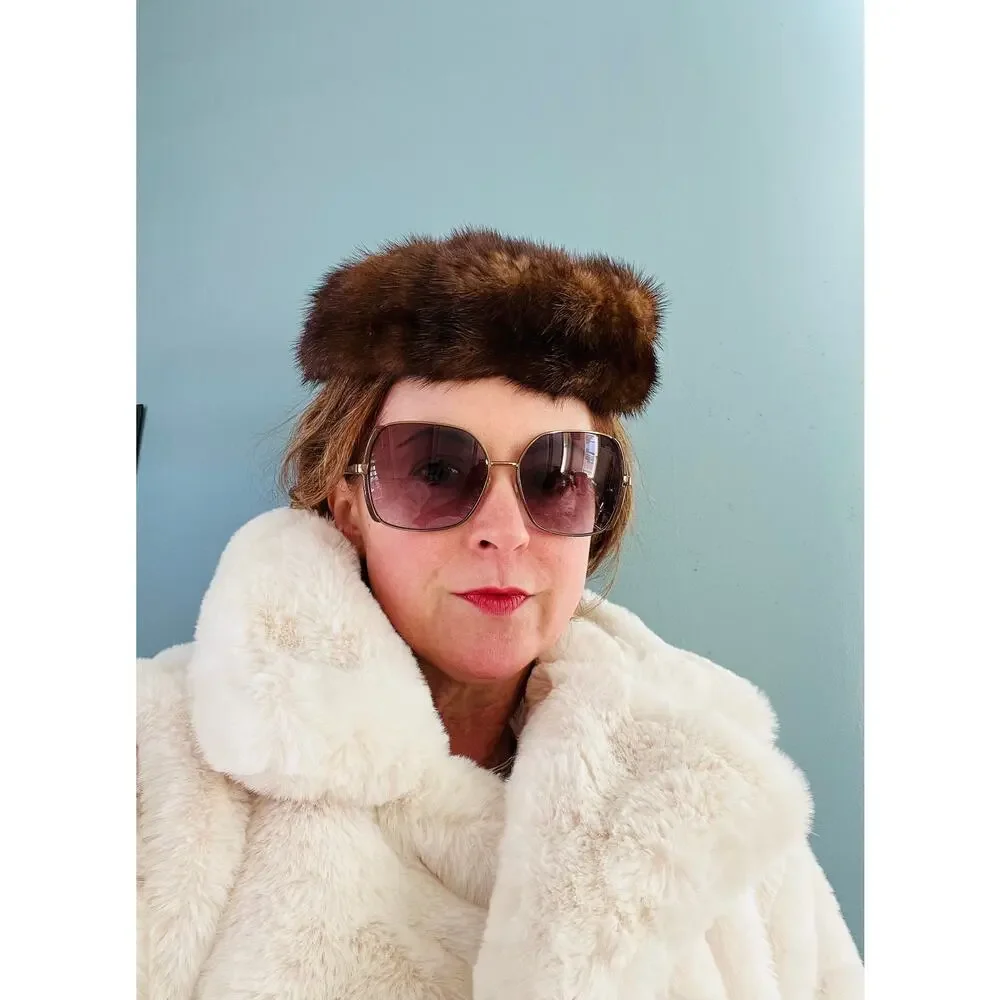 Genuine brown fur pillbox hat mink - Picture 2 of 7